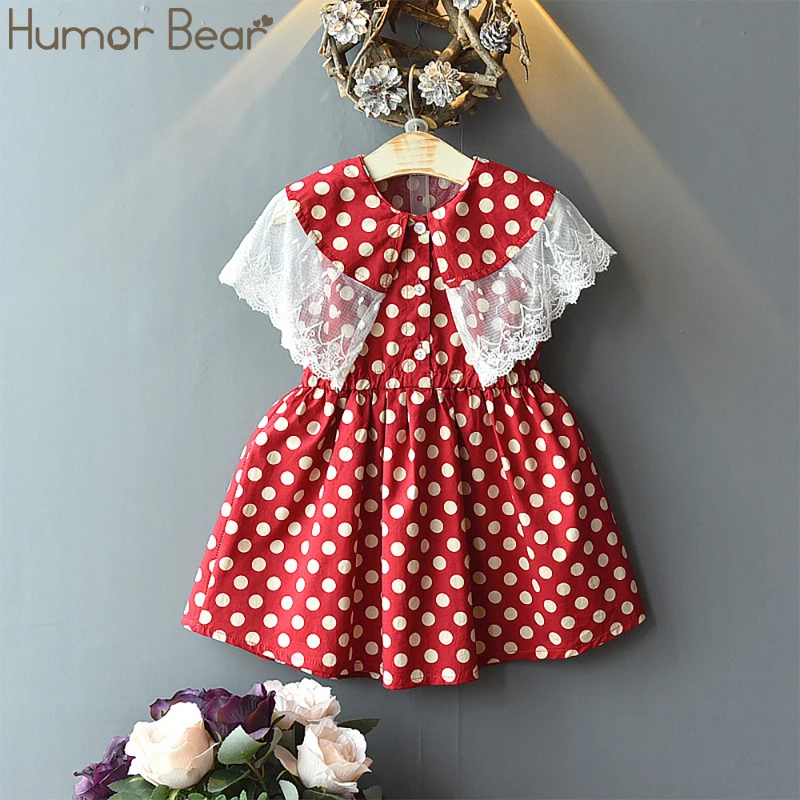Humor Bear/Коллекция года; летнее платье для девочек; Фирменная Новинка; Сетчатое платье в горошек с отворотами без рукавов; платье принцессы для маленьких девочек
