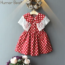 Humor Bear/Коллекция года; летнее платье для девочек; Фирменная Новинка; Сетчатое платье в горошек с отворотами без рукавов; платье принцессы для маленьких девочек