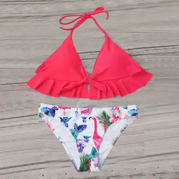 

2017 New Womens Flamingo Bandage Push-up Bikini Set Padded Bra Swimsuit Swimwear