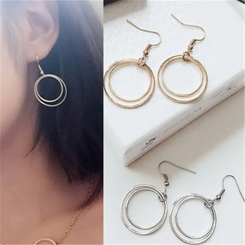 Женские серьги капельки Love Big Double Circle простые свадебные украшения минимализм