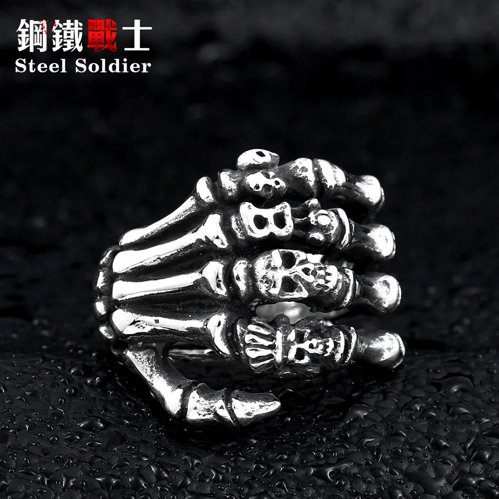 steel soldier new style wholesale skull hand ring Stainless Steel High Quality Skull Punk Man's Cool Ring For Boy Best Gift