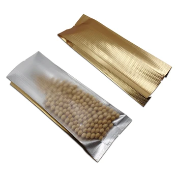 

500Pcs/Lot DHL Golden Matte Clear Embossing Aluminum Foil Bellows Pocket Vacuum Open Top Bag For Coffee Snack Storage Pack Bag