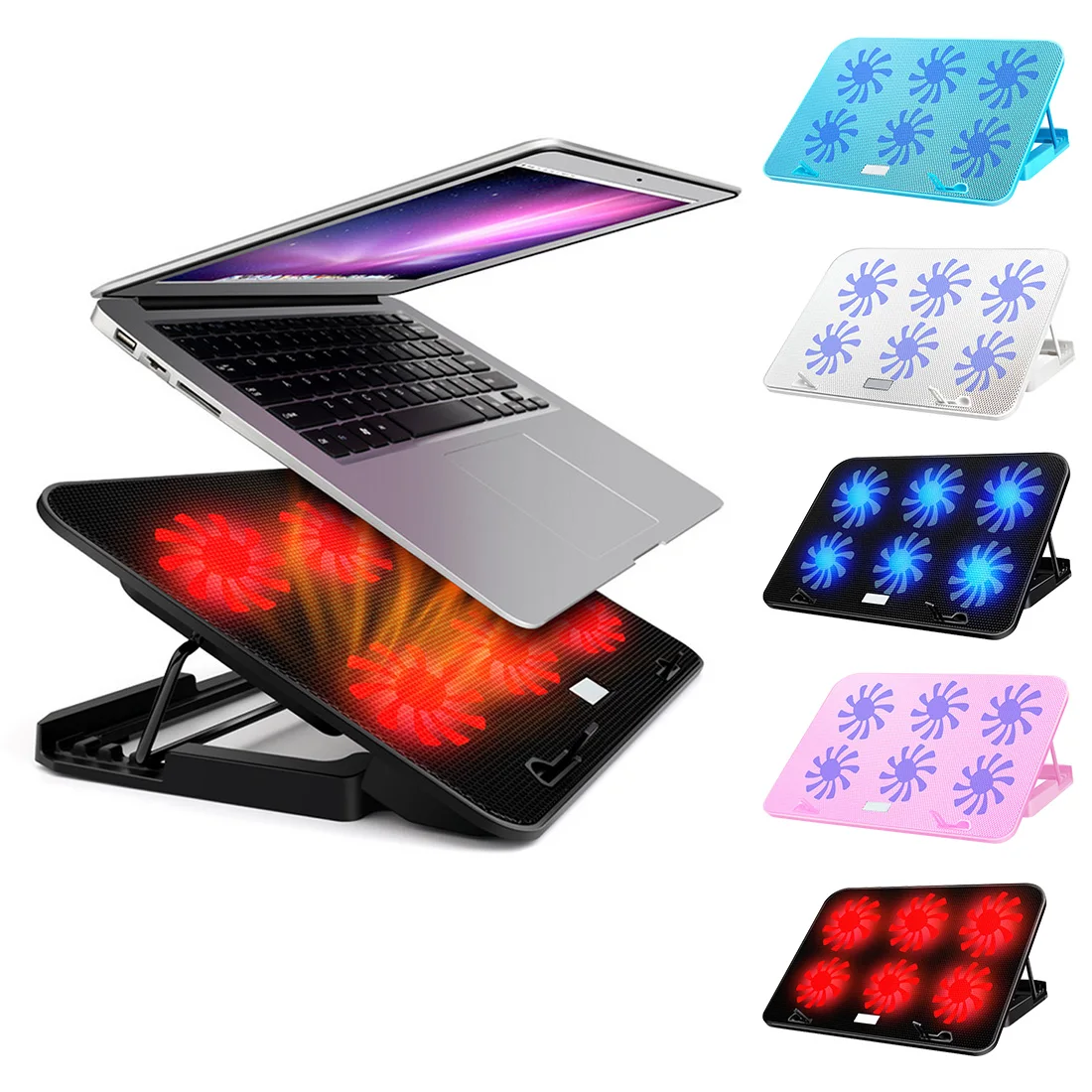 

Notebook Cooling Pad LED Backlight Laptop Cooler 14-15.6 inch 6 Cooling FansBase Bracket Plate Mute Cooler for Processor