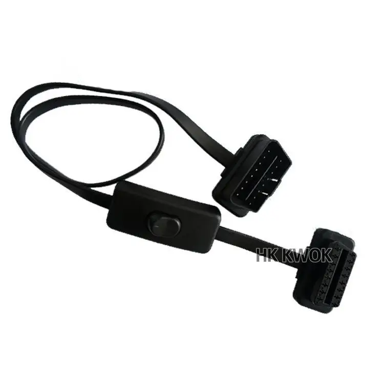 

16Pin Flat Thin As Noodle OBD2 OBD OBDII Auto Car Extension ELM327 Cable With Switch Type Adapter Connector