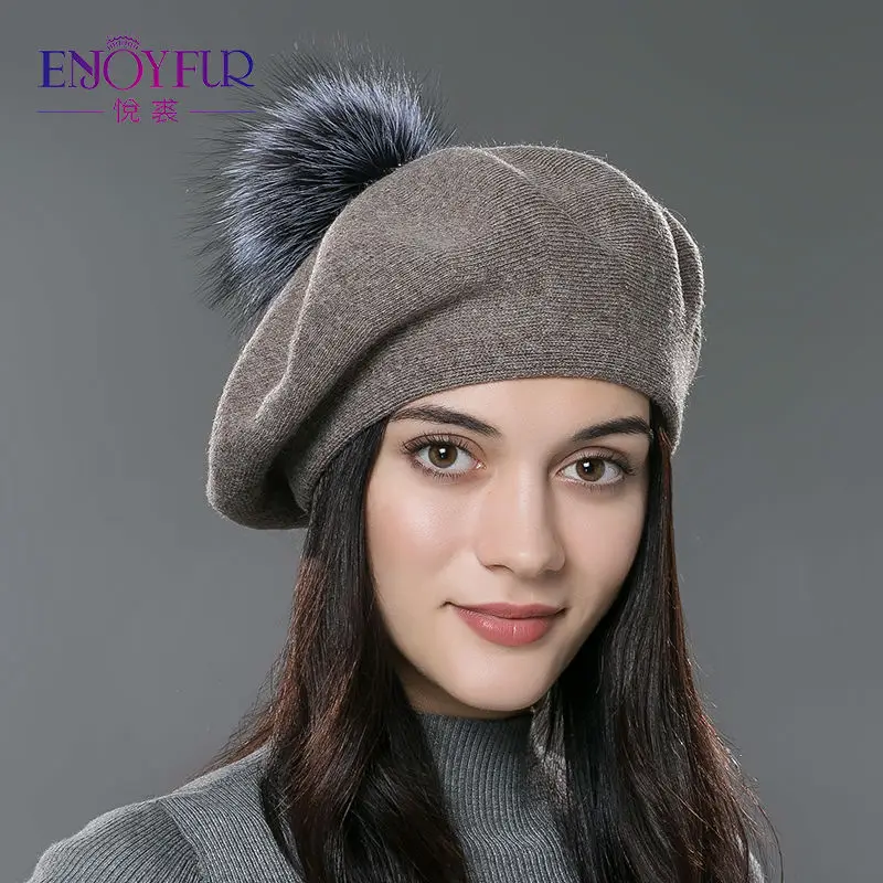 Buy ENJOY FUR Women beret hat knitted wool beret