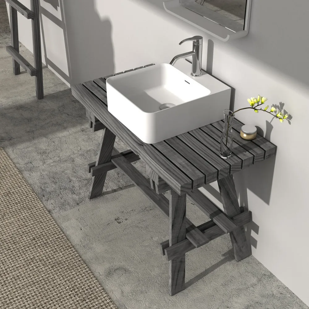 

1200mm Modern Up-market Solid Wood Shelf Solid Surface Stone Washbasin Wall Hung Vanity 2600