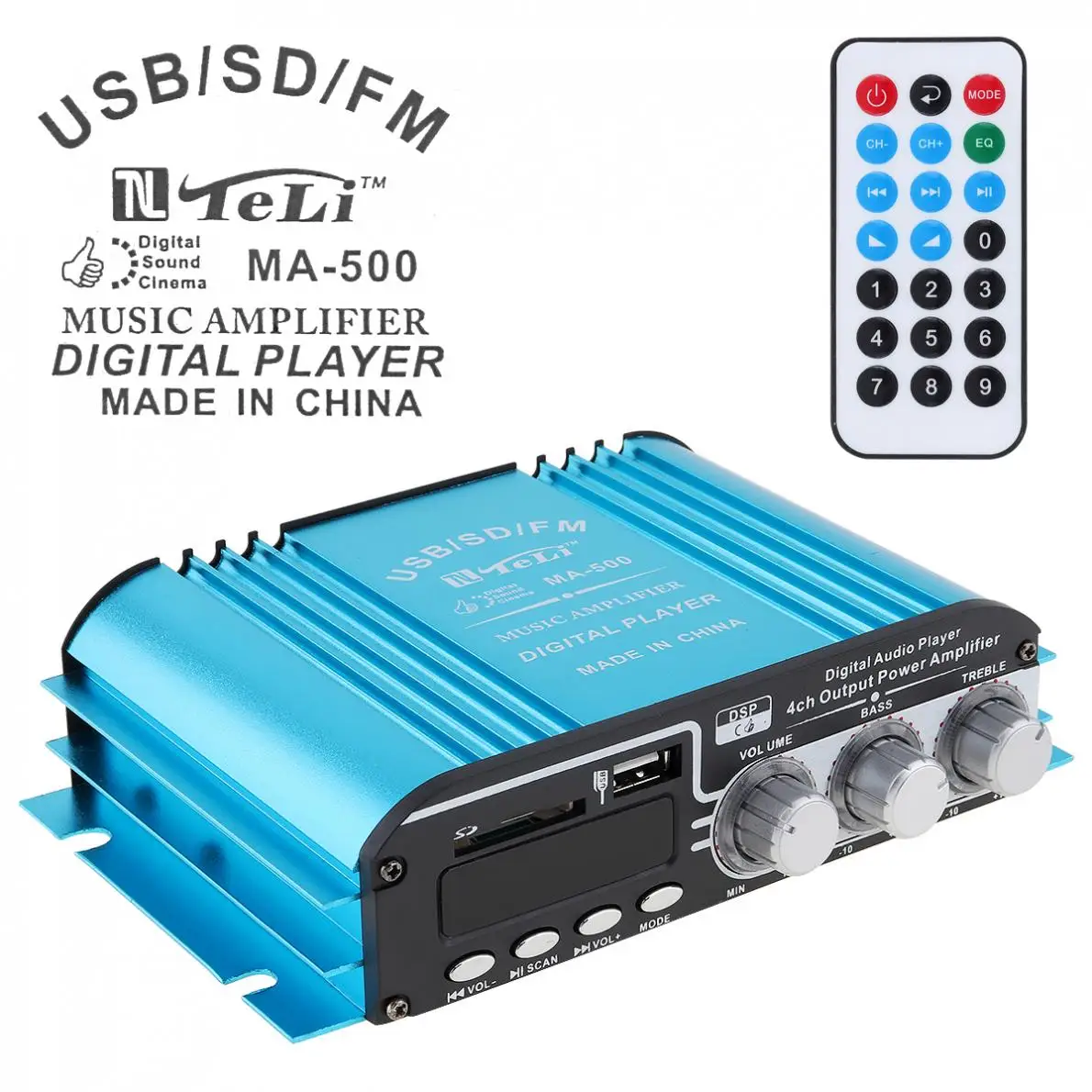 

4CH Durable 12V Car Audio Power Amplifier FM Radio Player Support SD / USB / DVD / MP3 with Remote Controller