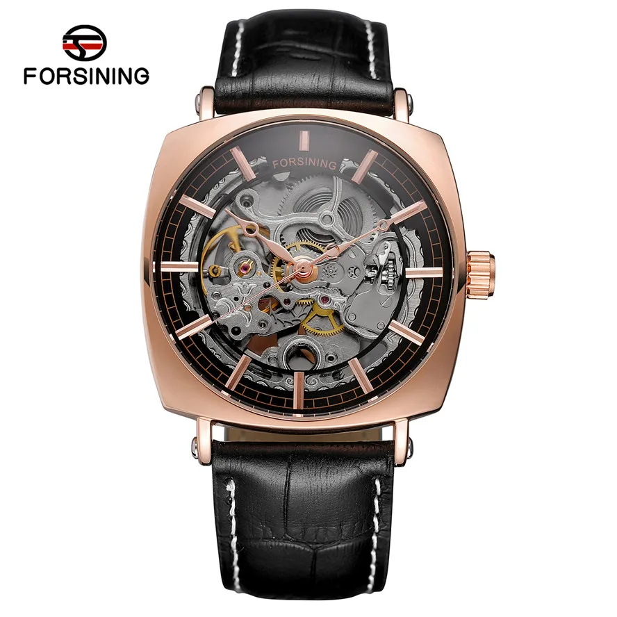

Genuine Leather Fashion Royal Luxury Wristwatch Transparent Skeleton Men Automatic Mechanical Forsining Watches