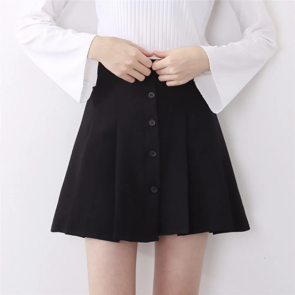 MUMUZI/черная женская школьная короткая юбка на пуговицах, плиссированная мини-юбка трапециевидной формы с высокой талией в консервативном стиле, Faldas Saias
