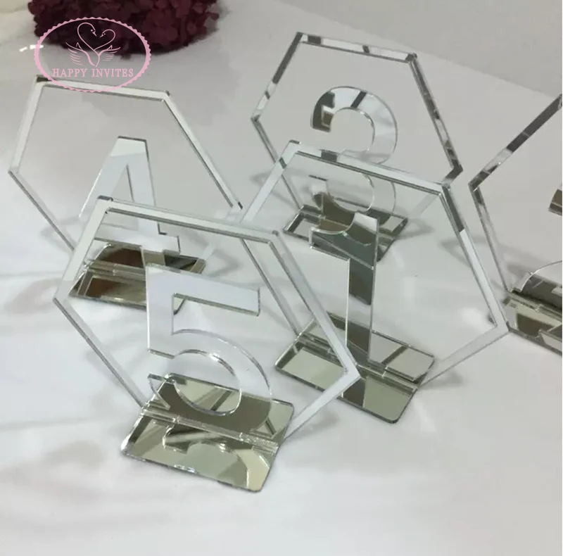 HI9032-03 Acrylic Table Number Cards Silver Mirror Table Numbers for Wedding