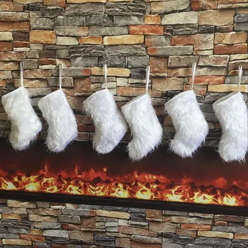 

White Beautiful Xmas Stock Fireplace Plush Candy Bag Christmas Stocking Drop shipping