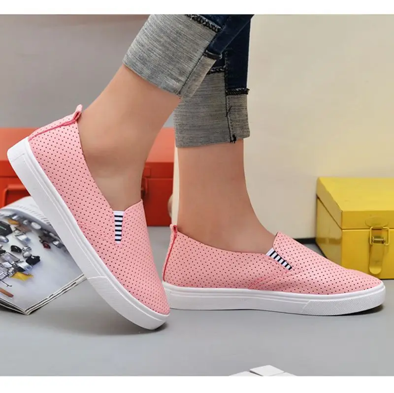 

HEFLASHOR Breathable Women Vulcanized Shoes Summer Slip On Shallow Casual Sneakers Loafers Soft Hollow Out Female Flats Shoes