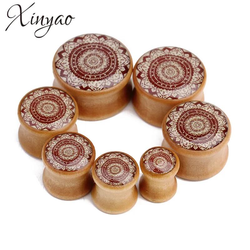 

XINYAO 2017 Boho Enamel Wood Ear Tunnels Plugs Ethnic Jewelry 8/10/12/14/16/18/20mm Ear Flesh Tunnel Expander Body Piercings