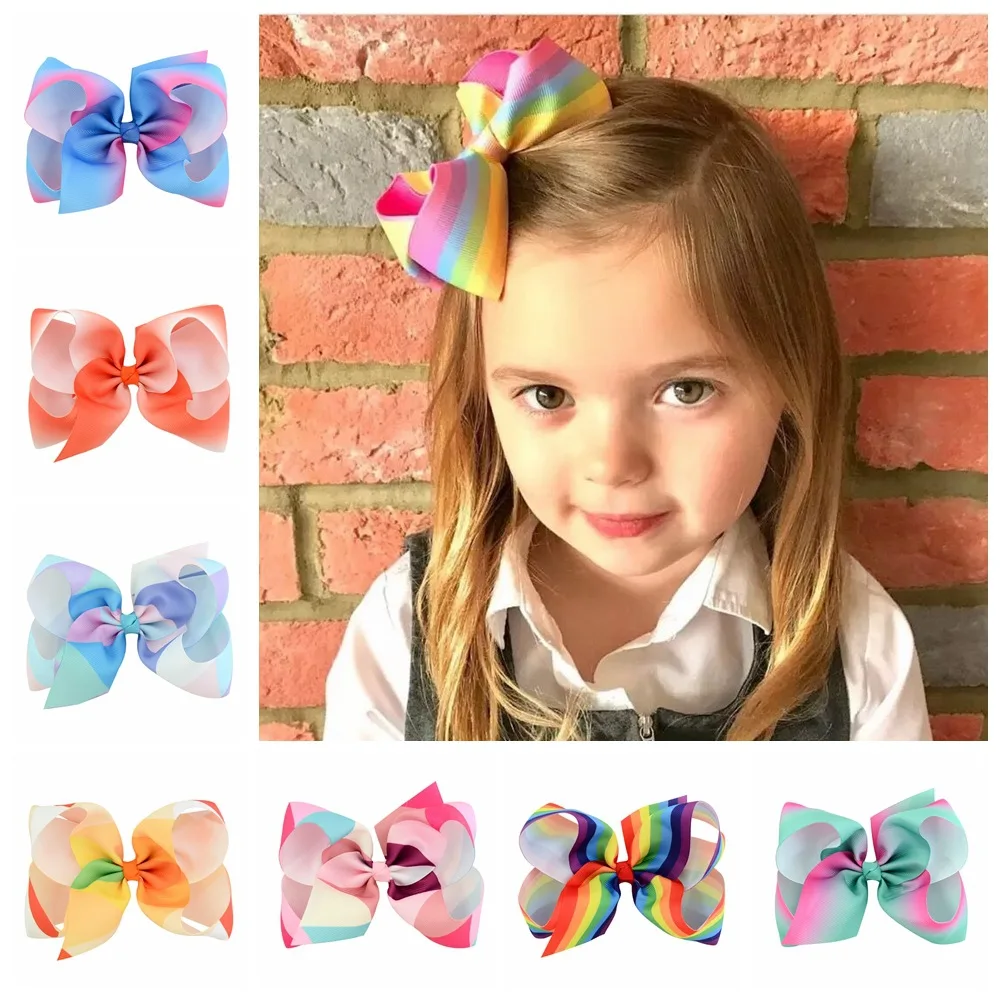 1pc trial order 6 Inch Large Grosgrain Ribbon Bow with Clips Rainbow New Design little girls hairclips for kids Hair Accessories | Детская