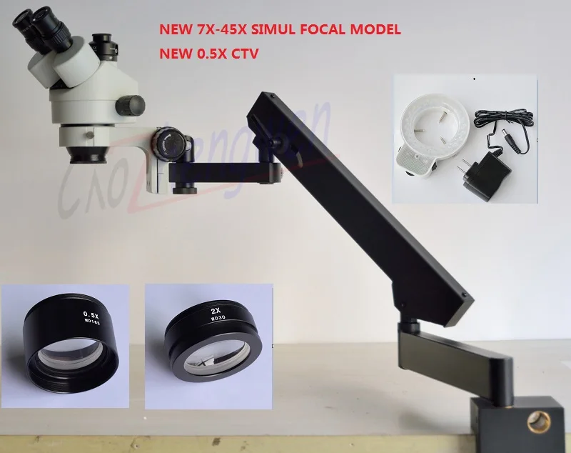 

FYSCOPE NEW MICROSCOPE 3.5X-90X STEREO ZOOM SIMUL FOCAL MICROSCOPE +ARTICULATING STAND MICROSCOPE +48 LED
