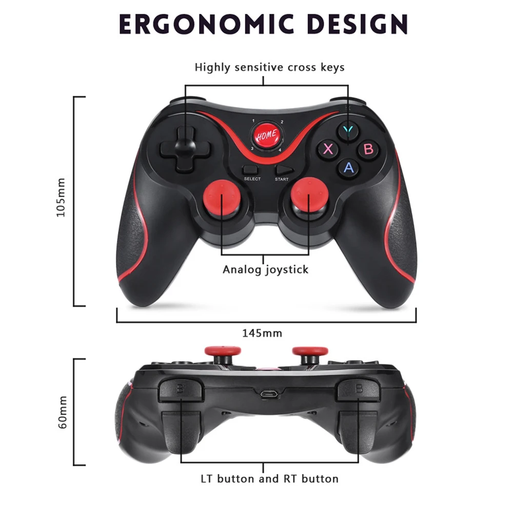 T3 Wireless Bluetooth Gamepad X3 Game Controller BT3.0 Smart Game pad Joystick for PC Mobile Phone Tablet TV BOX Gaming Control