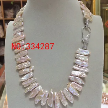 

New natural freshwater pearl irregular shaped Light purple Biwa 15-20MM necklace 18 "