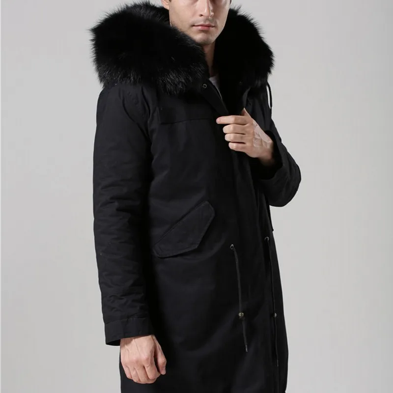 2018 New Black Real Fur Collar Hooded Mens Parka Thicken Warm Fur Lining Winter Overcoat Long Jackets Men Large Size S-4XL Coats
