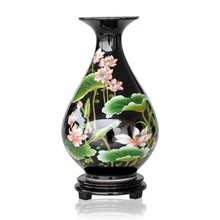 Цзиндэчжэнь керамическая ваза для кухонного стола черные глянцевые пастели, цветок лотоса украшения дома