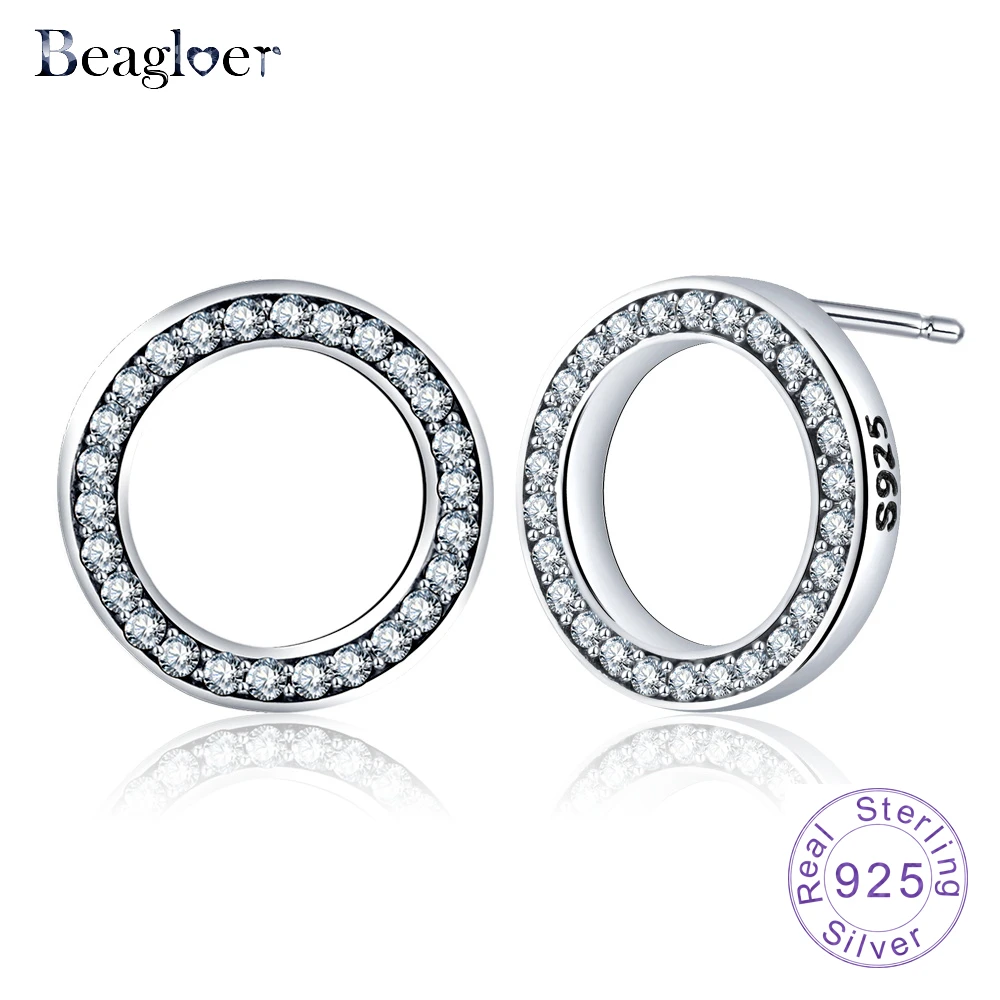 

Beagloer Hot Sale 100% 925 Sterling Silver Forever Circular Stud Earrings For Women Authentic Jewelry Gift PSER0082-B