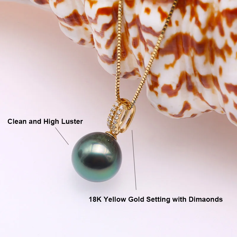 JYX 18 K Золото 10,5 мм Павлин зеленый Tahiti кулон ожерелье с бриллиантами 1" выбранный Южное море культивированный жемчуг ювелирные изделия AAA золото