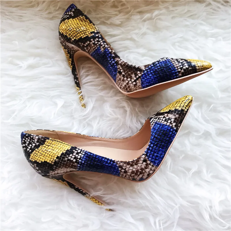 Veowalk Sexy Embossed Snake Pattern Women Pointed Toe High Heels Ladies Slip On Stiletto Pumps Fashion Woman Night Club Shoes