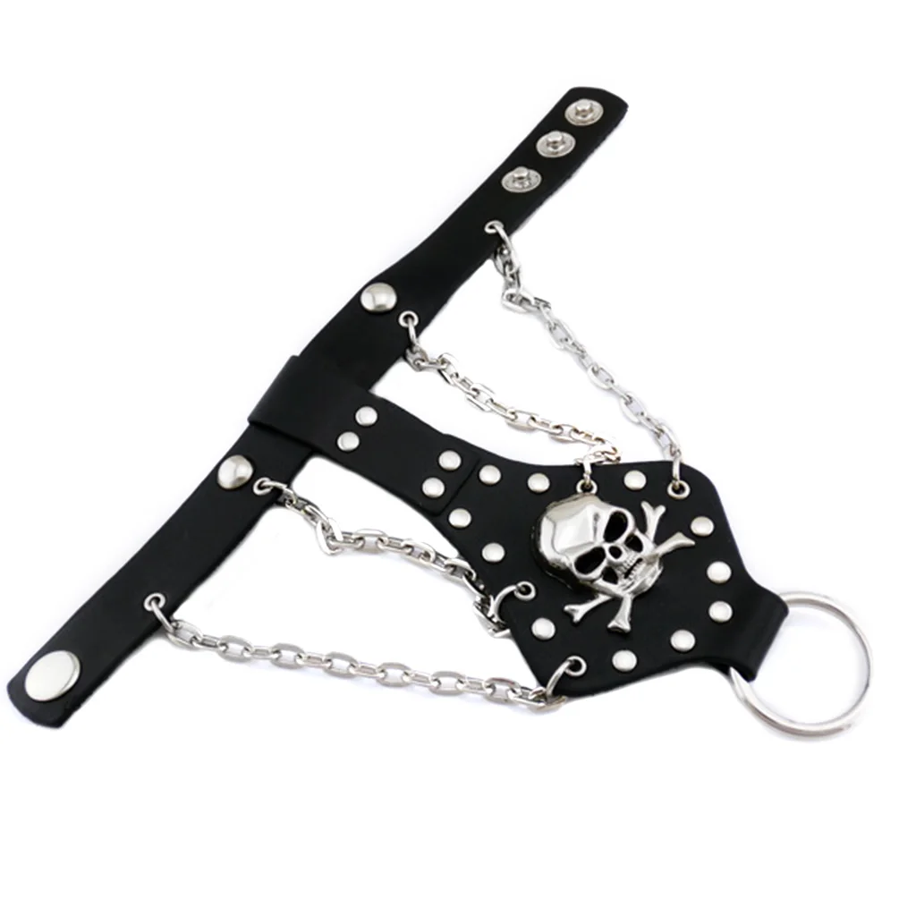 Gothic Punk Men's Biker Alloy Rivet Studs Leather Skull Skeleton Hand Finger Chain Bracelet