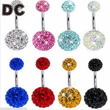2017 Trendy Navel Piercing Jewelry Sexy Women/Men Crystal Disco Round Ball Stainless Steel Rhinestone Belly Button Rings Body