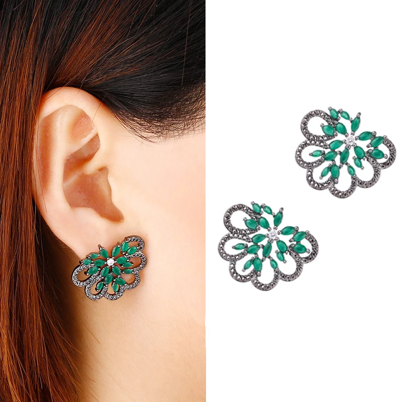 Богемные зеленые серьги-люстры, серьги-гвоздики с кристаллами, Свадебные/вечерние/юбилейные массивные серьги Букле д 'ореиль AE339