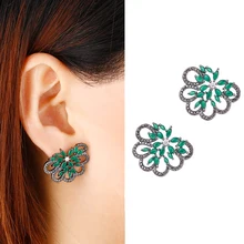 Богемные зеленые серьги-люстры, серьги-гвоздики с кристаллами, Свадебные/вечерние/юбилейные массивные серьги Букле д 'ореиль AE339