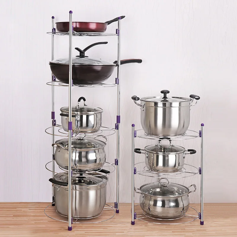 

Stainless Steel Kitchen Storage Rack Multi-functional Pan Pot Organizer Rack Multi-layer Pan Lid Holder Height-Adjustable Shelve