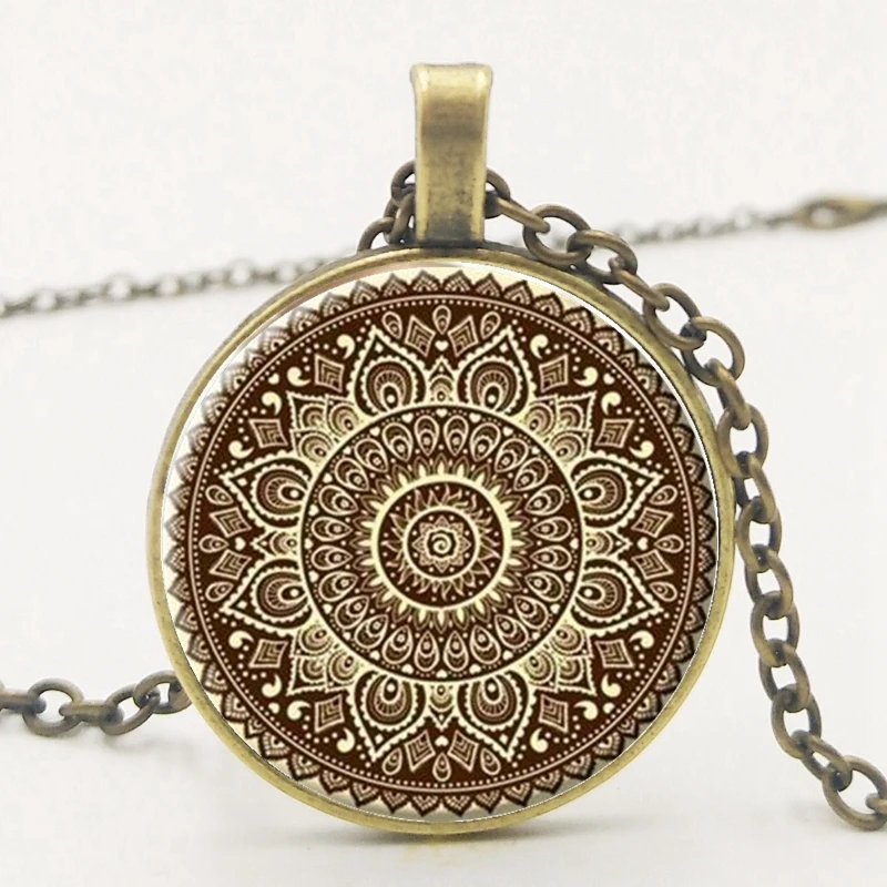 

Yoga Women Love Necklace Vintage Glass Cabochon Pendant Buddhism Meditation Mandala Necklaces Jewelry
