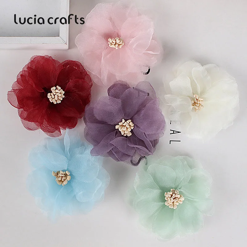 Lucia crafts, несколько цветов, опция около 55 мм, искусственная ткань, цветок, Свадебная вечеринка, для украшения своими руками, 5 шт./6 шт., B0209 - Цвет: Mixed colors  6pcs