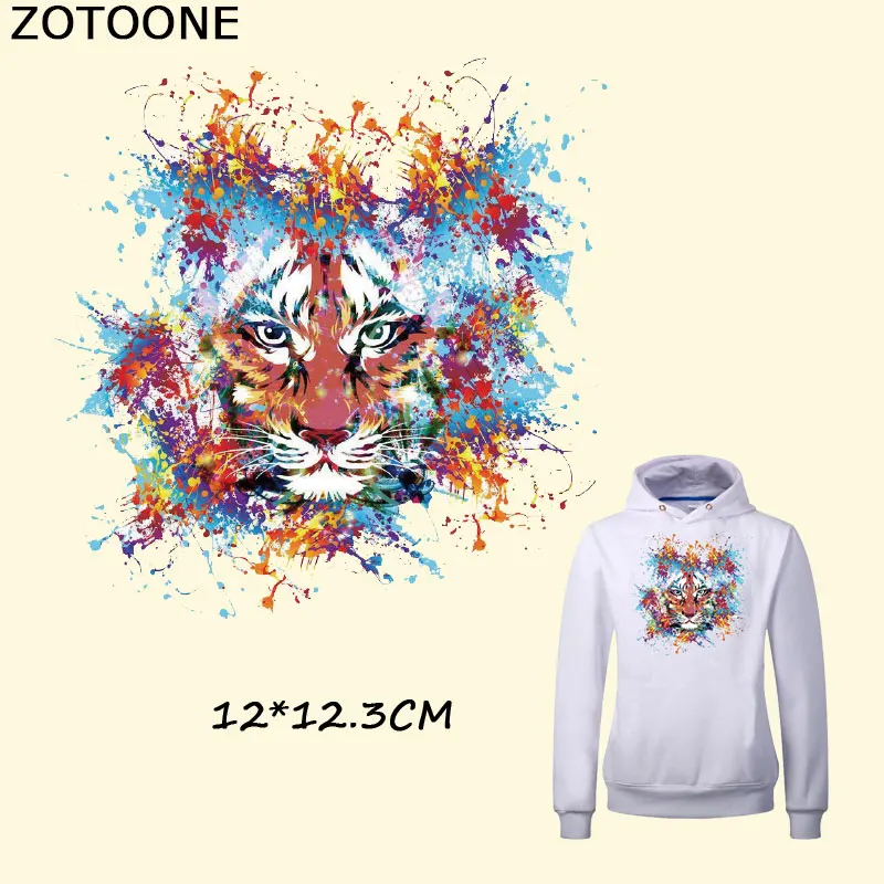 

ZOTOONE New Animal Pattern Multicolor Lion Patch 12*12.3CM Patches for Clothing Diy T-shirt A-level Thermal Transfer Sticker C