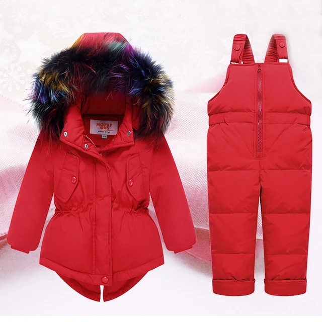 Baby Girls Snow Suit Winter Down Clothes Set Multicolor Fur Jacket