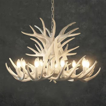 

White Antler Lamp In Pendant Chandelier 4/6/9 Arms E14 Socket Chandelier Living High Quality Natural Resin Desinger's Choice