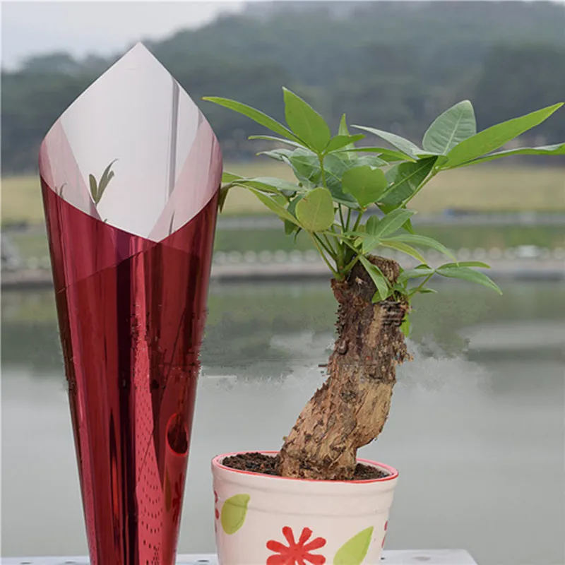 

Red/Silver Mirror Film Home Office 20''X5' Reflective 10% Window Tint Film Self adhesive Sticker
