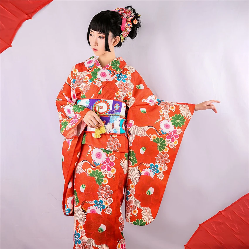 Kimono Haori Traditional Japanse Style Dress for Women Floral Crane Luxury Gesia Asian Clothes Yukata Party Japan Court Cosplay
