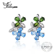 Jewelrypalace flor 3.1ct swis natural topacio azul cromo diópsido pendientes de clip de plata de ley 925 de joyería fina para las mujeres