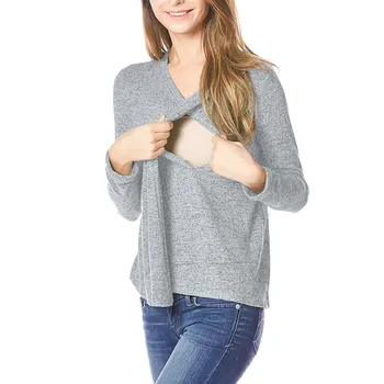 

Breastfeeding tops Women's Maternity Long Sleeves Comfy Nursing Tops Shirts(Gray)