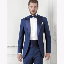 Peaked Lapel One Button 2 Pieces (Jacket+Pants) Blue Swallow mens suit Slim Fit men wedding suits Tailed Made terno masculino