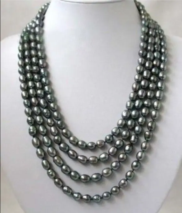 

FREE SHIPPING HOT sell new Style >>>> Charming! 7-8MM Black Akoya Rice Pearl Necklace 100 INCH