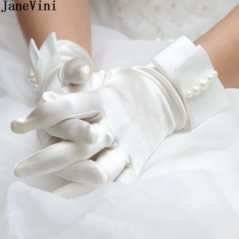 Tanio JaneVini moda białe rękawiczki elegancki łuk perły