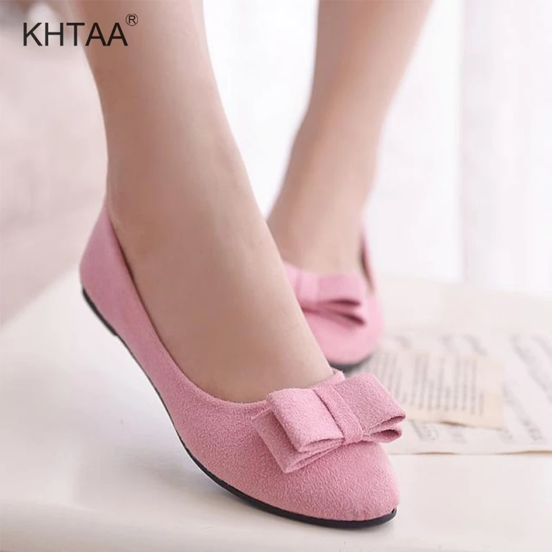 

Women's Bowknot Korean Style Casual Flats 2018 Autumn Slip On Flat Shoes Woman Fashion Comfortable Flock Pink Ladies Footwear