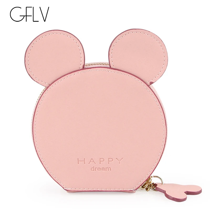 

GFLV Brand Lady Cute Mini Wallet Coin Purses Women HAPPY dream Letter Zipper Wallets Mickey Animal Coin Pocket Cartoon Pendant