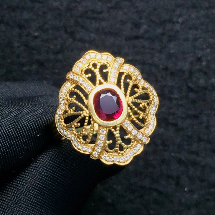 

Fine Jewelry 18K Yellow Gold Real Natural Pigeon Blood Red Ruby Diamond Wedding Engagement Female Rings for Women Fine Ring