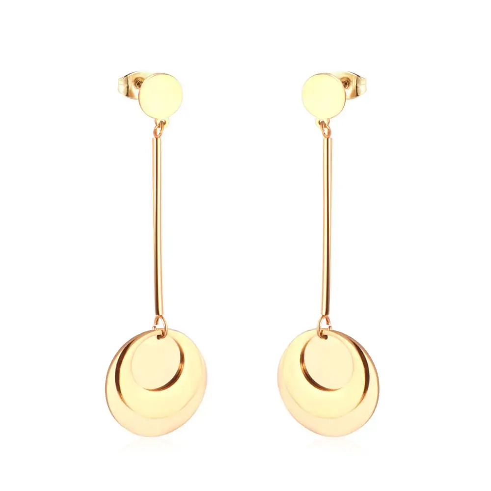 LUXUSTEEL Round Shape Drop Earrings Stainless Steel Gold/Silver Color Dangle Jewelry Women Fashion Accessories Wholesale Party - Окраска металла: gold