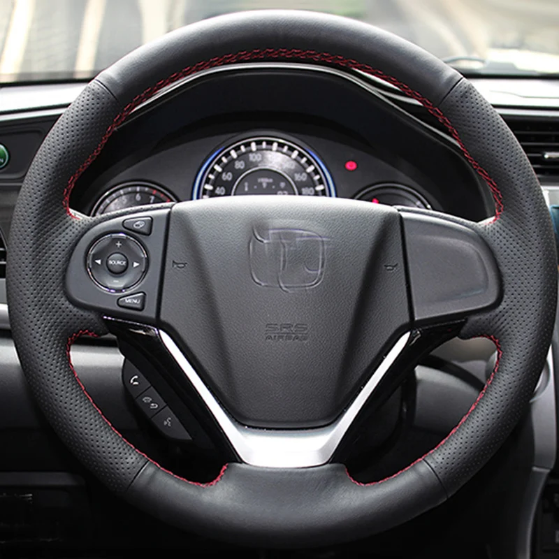 

Free Shipping High Quality cowhide Top Layer Leather handmade Sewing Steering wheel covers protect For Honda CRV CR-V/CRIDER
