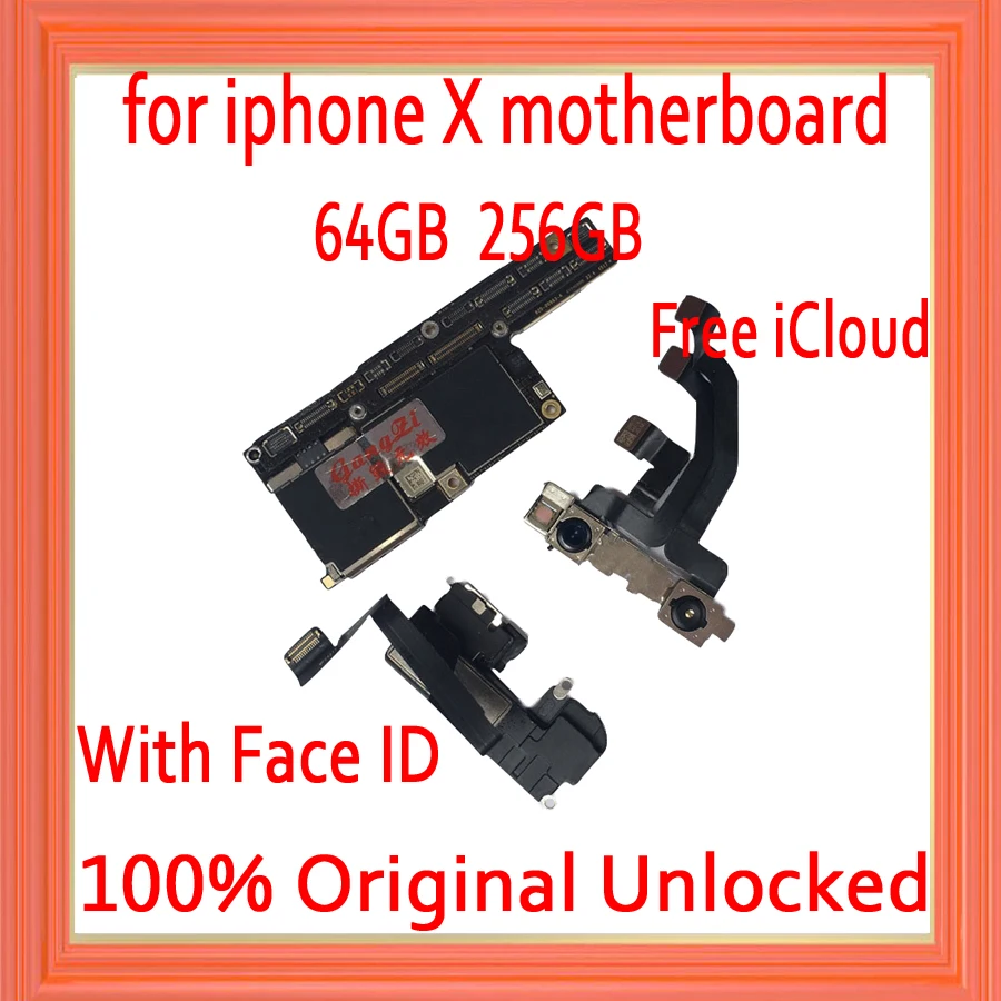 

Free iCloud for iphone X Motherboard with IOS System,Original unlocked for iphone X Mainboard with Face ID,64GB / 256GB