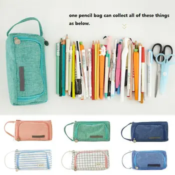 

2019 Newest Hot Large Capacity Plaid Double Zip Canvas Pen Pencil Case School Stationery Cosmetic Bag Gift Makeup Bag